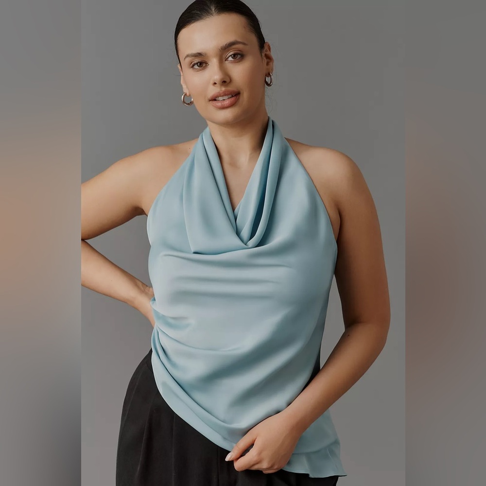 Cowl-Neck Silky Halter Top - Picture 1 of 11